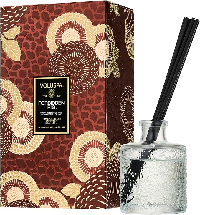 Voluspa Forbidden Fig Scented Reed Diffuser, 3.4 Oz, Luxury Fragrant Reed Diffusers for Home, Handcrafted in The USA