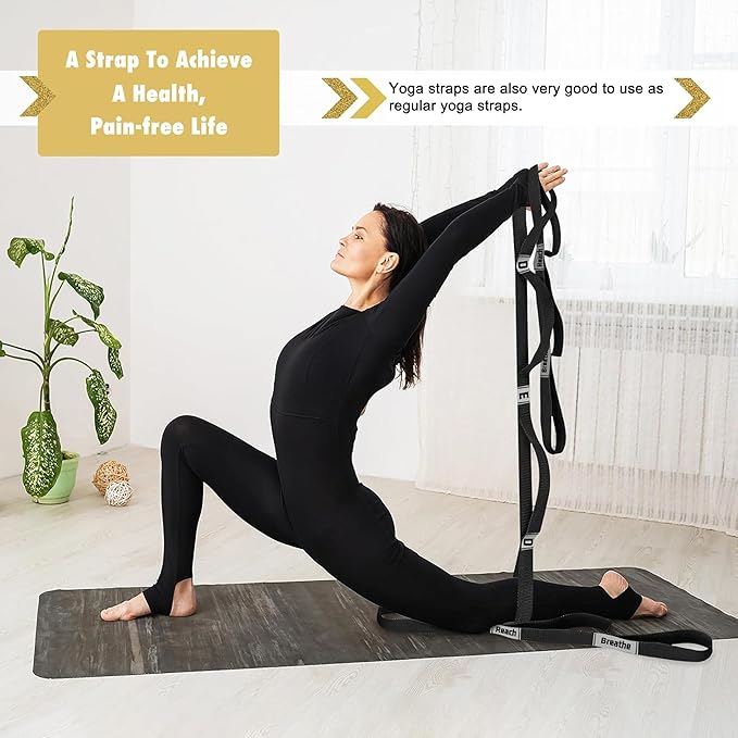 Stretching Strap Yoga Strap with 10 Loops, Non-Elastic Stretch Band for Physical Therapy, Flexibility, Exercise, Pilates, Dance & Gymnastics Workout - Bloomnest