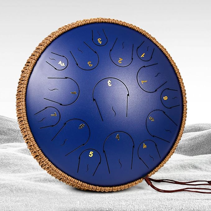 Steel Tongue Drum - 14 Inch 15 Note Tongue Drum - Hand Pan Drum with Music Book, Handpan Musical Instrument Mallets and Carry Bag, C Major, Deep Blue - Bloomnest