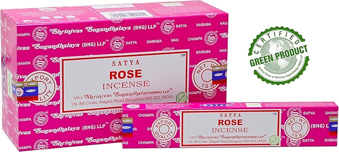 EARTH Satya Rose Incense Sticks 15 GMS (Pack of 12) (Green Certified) Indian Perfumed Hand Rolled Agarbatti Perfect for Worship,Relaxation, Medication. Earth