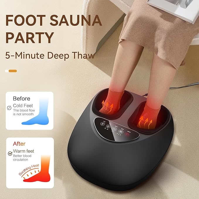 Shiatsu Foot Massager Machine - Toasty Toes Heaven! Heat Surge Technology for Couch Potatoes & Workaholics, Deep Kneading Therapy, Ergonomic Contoured Design - Bloomnest
