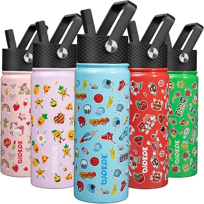 BJPKPK Insulated Water Bottle with Straw Lid, 18 oz Stainless Steel Metal Water Bottles, Reusable Leak Proof BPA Free Water Bottles, Cups, Thermo, Playground - Bloomnest
