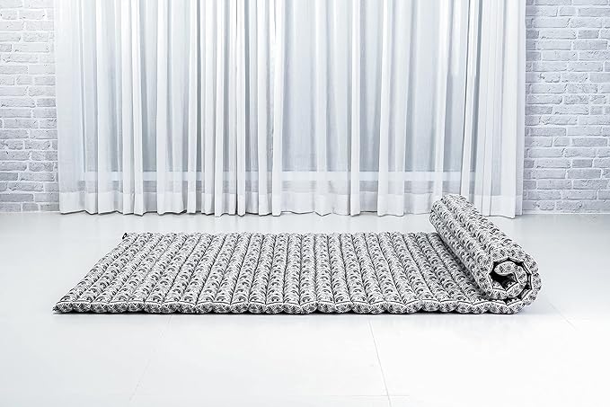 Leewadee - Kapok Roll Mat – Handcrafted Folding Sleep & Relaxation Mattress from Thailand, Ideal as Guest Bed, Camping Mat, Yoga Mat or Traditional Futon, 75 x 39 inches, Black White - Bloomnest