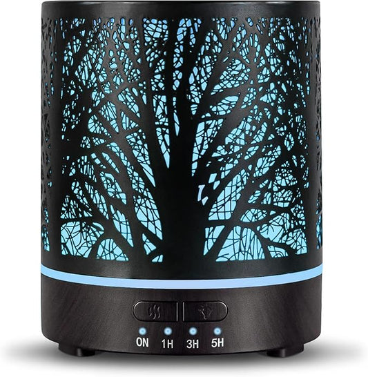 Essential Oil Diffuser Aromatherapy Diffuser -300ml Metal Electric Ultrasonic Oil Diffuser for Large Room with Auto Shut-Off Protection, 4 Timer Setting &7 Colors Night Light for Home (Tree-300ML) - Bloomnest
