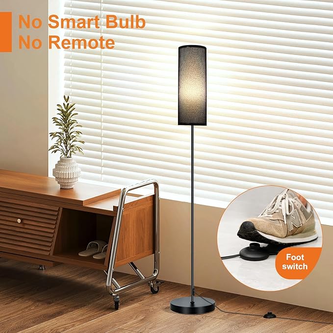 FRIDEKO HOME Floor Lamp with Black Shade, Simple Design with Foot Pedal Switch, Small Tall Lamps for Living Room Bedroom Office, Corner Floor Stand Light with Black Pole Lamp (No Bulb/No Remote) - Bloomnest