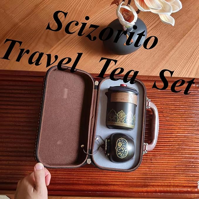 Ceramic Portable Travel Tea Set, Best Gift for Season of Graduation, Mother'S Day, Father'S Day, Christmas, Halloween, Birthday and Other Festivals (Travel Black) - Bloomnest