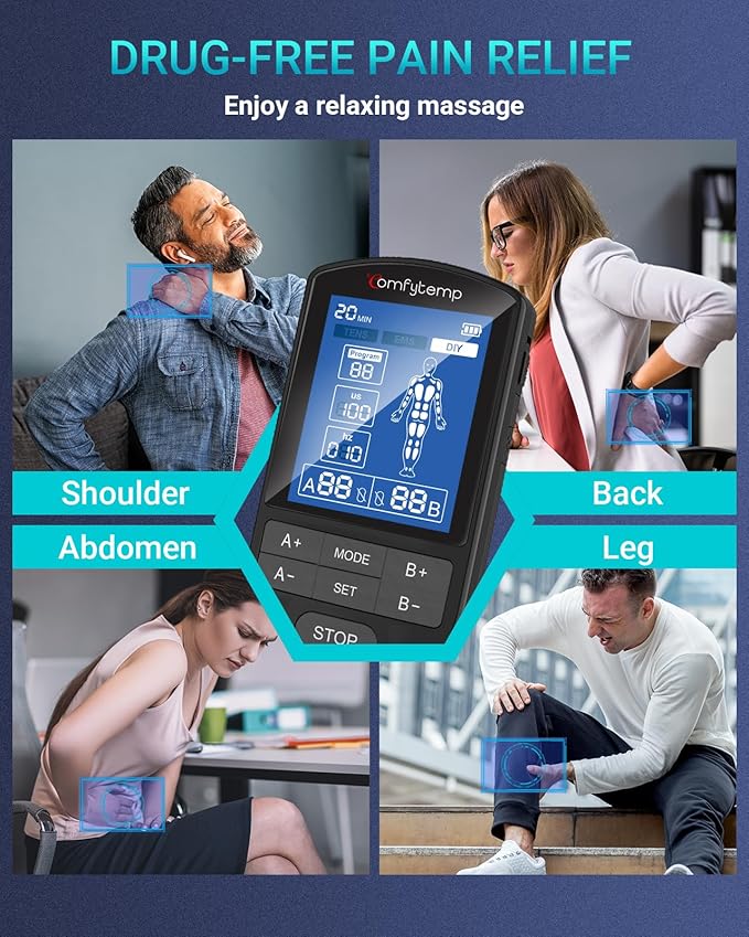 Comfytemp TENS Unit Muscle Stimulator for Pain Relief Therapy, TENS Machine with 24 Modes and DIY, Dual Channel EMS Unit, Pulse Muscle Massager for Back, Shoulder, Sciatica, Arm, 10 Electrode Pads Comfytemp