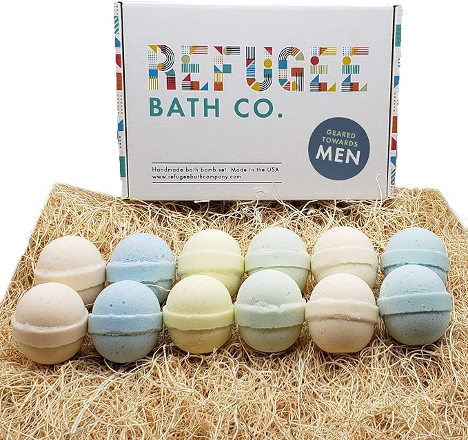 Mens Variety Bath Bombs, 2.5 oz Each, Cocoa Butter and Plant Based Ingredients, Vegan, Support Refugee Employment in The USA, Made in The USA - Bloomnest