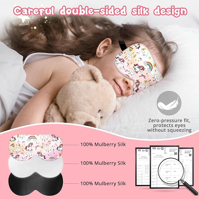Kids Sleep Mask Eye Cover: 100% Real Natural Pure Silk Eye Mask with Adjustable Strap, Funny Blindfold Kids Eye Mask for Sleeping, Soft & Lightweight Eye Shade for Boys Girls Teens (Horse Style) - Bloomnest