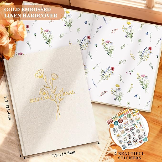 Lanpn Self Care Journal for Women, Self Love Guided Journals with Prompts, Daily Reflection Wellness & Gratitude Planner, 5 Minute Mental Health Notebook, Mindfulness Mood Log, 240 Pages, Beige Lanpn