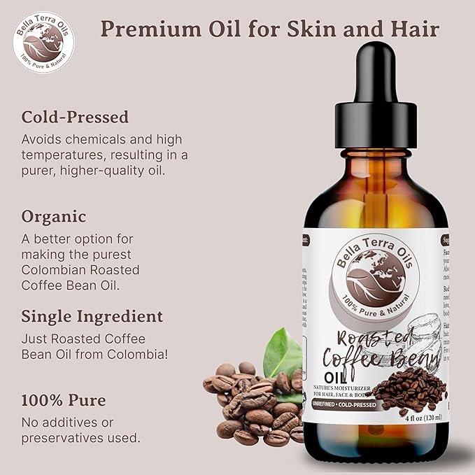 Bella Terra Oils - Roasted Coffee Bean Oil 2oz - The Ultimate Coffee Serum, Abundant in Palmitic Acid & Vitamin E, Dive into Coffee's Nourishing Embrace - Bloomnest