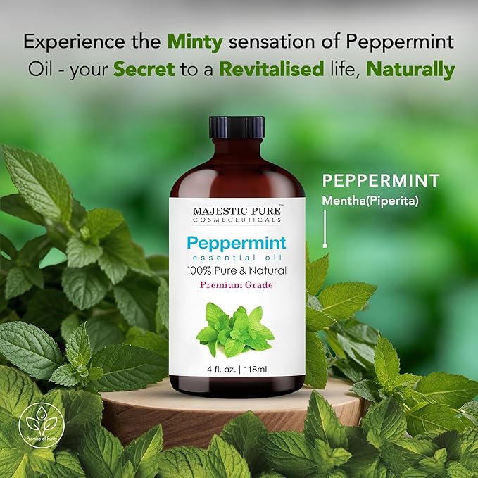 Majestic Pure Peppermint Essential Oil with Glass Dropper - Huge 4 Fl Oz - 100% Pure and Natural Peppermint Oil - Premium Grade Essential Oils for Diffuser, Aromatherapy, Soap and Candle Making - Bloomnest
