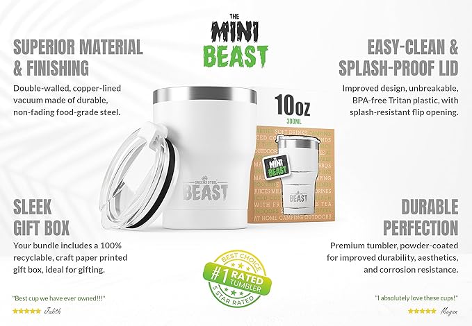 Beast 10 oz Tumbler Stainless Steel Vacuum Insulated Coffee Ice Cup Double Wall Travel Flask (Arctic White) - Bloomnest
