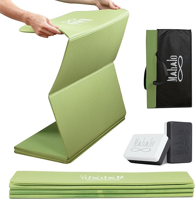 Foldable Yoga Mat + Carry Bag, 6mm 7-fold Workout Mat, Easy to Store, Anti-Slip Folding Exercise Mat for Yoga, Pilates, Home Workouts, and Floor Exercises - Bloomnest
