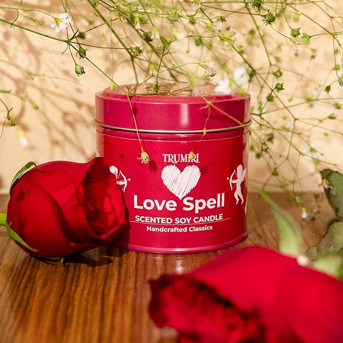 Love Spell - Scented Candles for Women & Men with Rose Petals and Crystals - 5oz Soy Clean Organic Non Toxic - Velas Aromáticas - Aromatherapy Spa Valentines Gift Home Décor Aesthetic Candel TRUMIRI