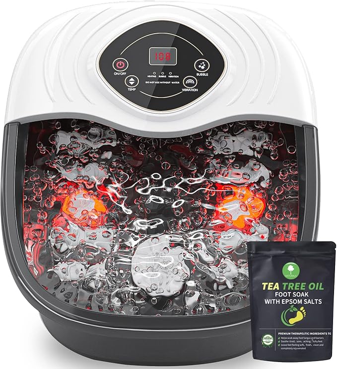 Foot Spa,Foot Bath Massager with Tea Tree Oil Foot Soak with Epsom Salt - with Heat, Bubbles and Vibration,Red Light,Medicine Box Digital Temperature Control 8 Acupressure Massage Points - Bloomnest