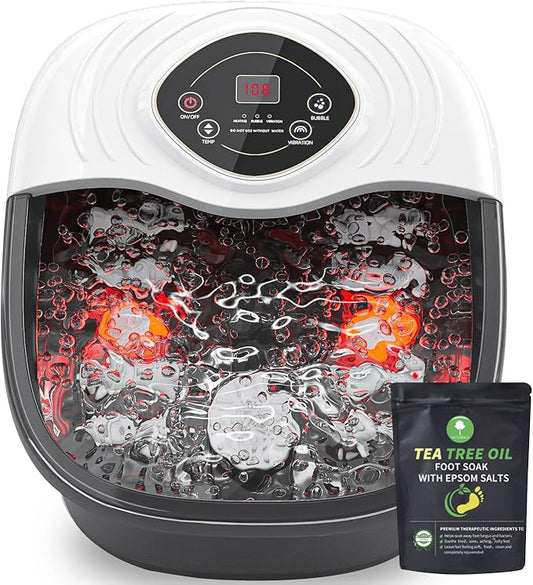 Foot Spa,Foot Bath Massager with Tea Tree Oil Foot Soak with Epsom Salt - with Heat, Bubbles and Vibration,Red Light,Medicine Box Digital Temperature Control 8 Acupressure Massage Points - Bloomnest
