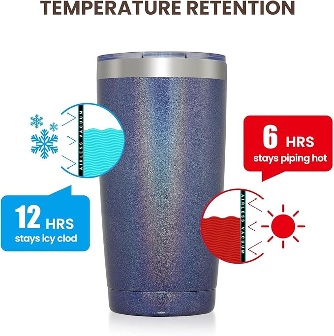 MEWAY 20oz Tumbler 8 Pack Double Wall Vacuum Insulated Travel Glitter Mug Bulk, Stainless Steel Tumblers with Lid and Straw, Powder Coated Coffee Cups for Woman(Rainbow Navy,Set of 8) - Bloomnest