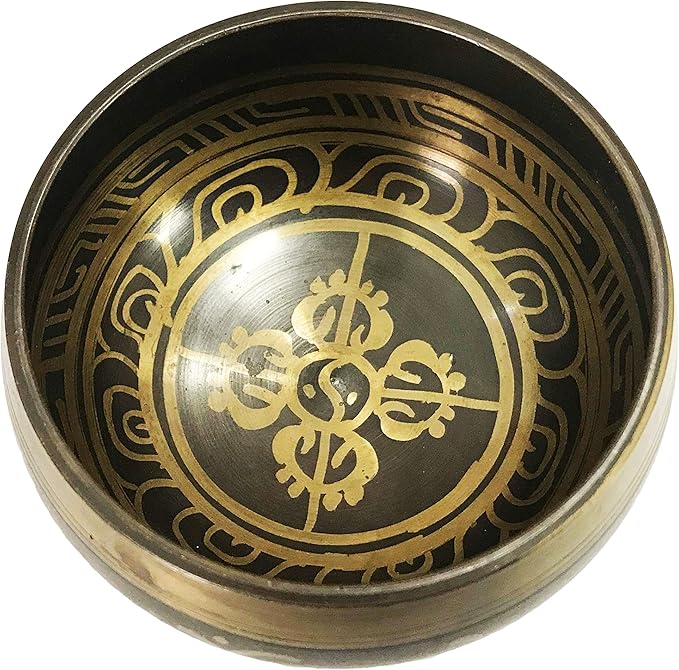 3007 SB 'D' Note Sacral Chakra Antique Tibetan Auspicious Symbol Bowl Set ~ Nepal - Bloomnest