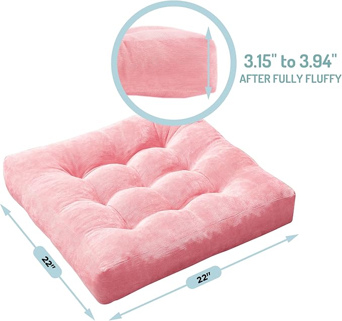 Pink Floor Pillow Set of 2 – Stylish Corduroy Cushions for Women, Perfect for Meditation, Yoga, and Relaxation, 22x22 Inch