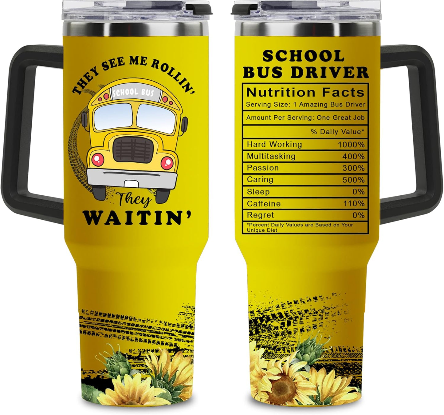 Bus Driver Appreciation Gifts for Men Women, School Bus Driver 40oz Tumbler with Handle and Straw