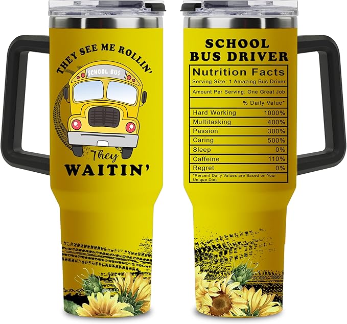 Bus Driver Appreciation Gifts for Men Women, School Bus Driver 40oz Tumbler with Handle and Straw - Bloomnest