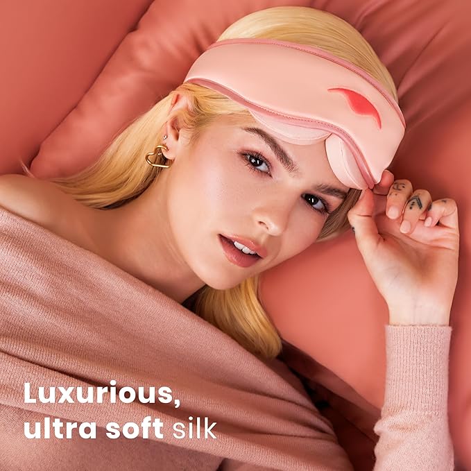 Manta Silk Mask - 100% Blackout Silky Sleep Mask, 22 Momme Premium Silk Eye Mask for Deep Sleep, Breathable & Machine Washable (Pink) - Bloomnest
