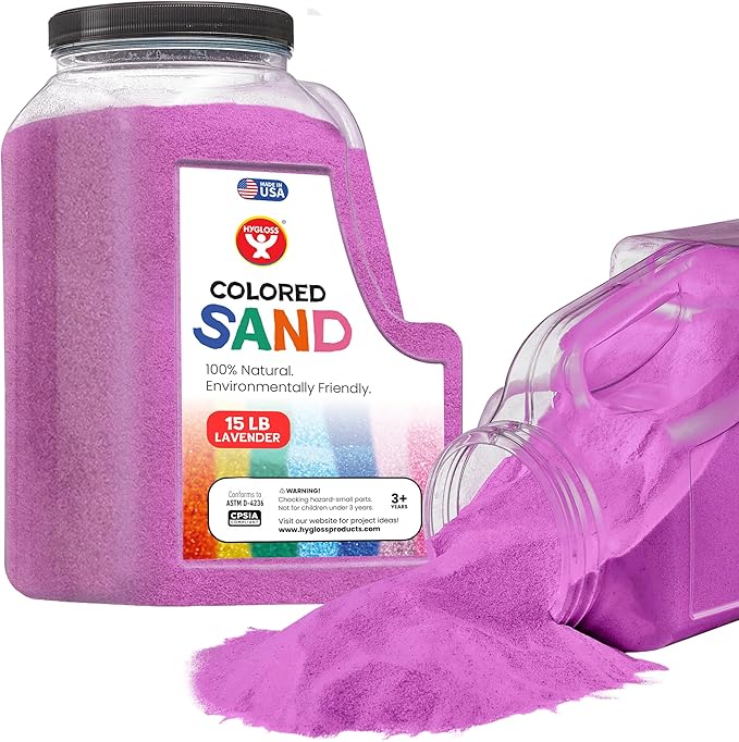 Hygloss Colored Sand for Crafts - 15 lb Bottle, Lavender - Vibrant Colorful Fine Sensory Play Sand Art Kits for Kids - Classroom Activities for Children 3 4 5 6 7 8 9 10 11 12 - Safe for Ages 3+ - Bloomnest