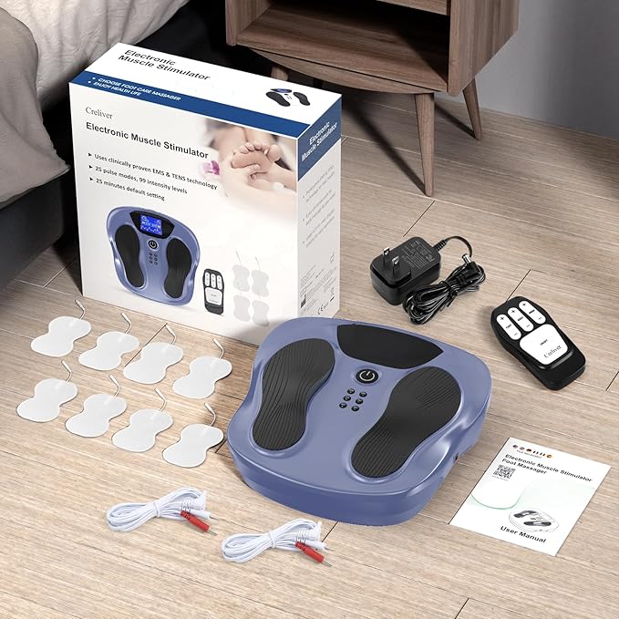 Creliver EMS Foot Stimulator Pro, EMS Foot Massager for Neuropathy with Ergonomic Sole, Neuropathy Pain Relief for Feet Circulation, Leg & Feet Massager with 8 Gel Pads, Tens Unit Muscle Stimulator - Bloomnest