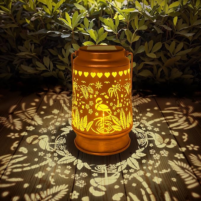 Lawn Social Solar Lanterns Outdoor Waterproof, Flamingos Metal Hanging Solar Lights for Outside, Garden Decor Birthday Gifts for Women Mom Grandma, Outdoor Lantern for Patio Yard Balcony Porch - Bloomnest