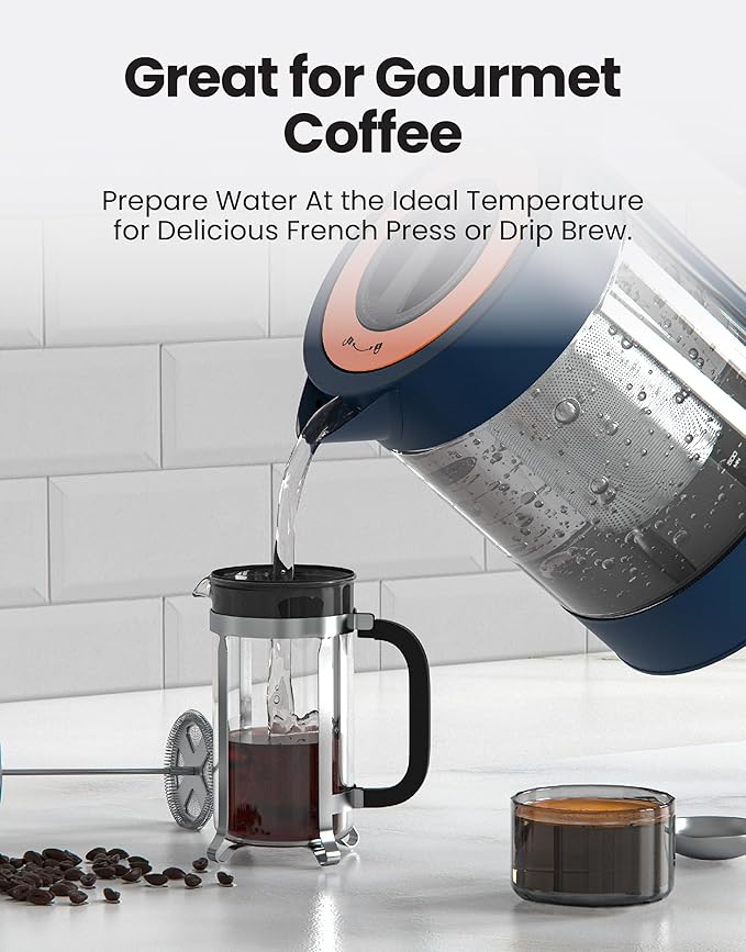 Vianté Electric Kettle With Infuser For Loose Leaf Tea. Hot Tea Maker With Temperature Control And Automatic Shut Off. Kettle With Brewing Programs. 1.5 Liters Capacity | Midnight Blue Color - Bloomnest