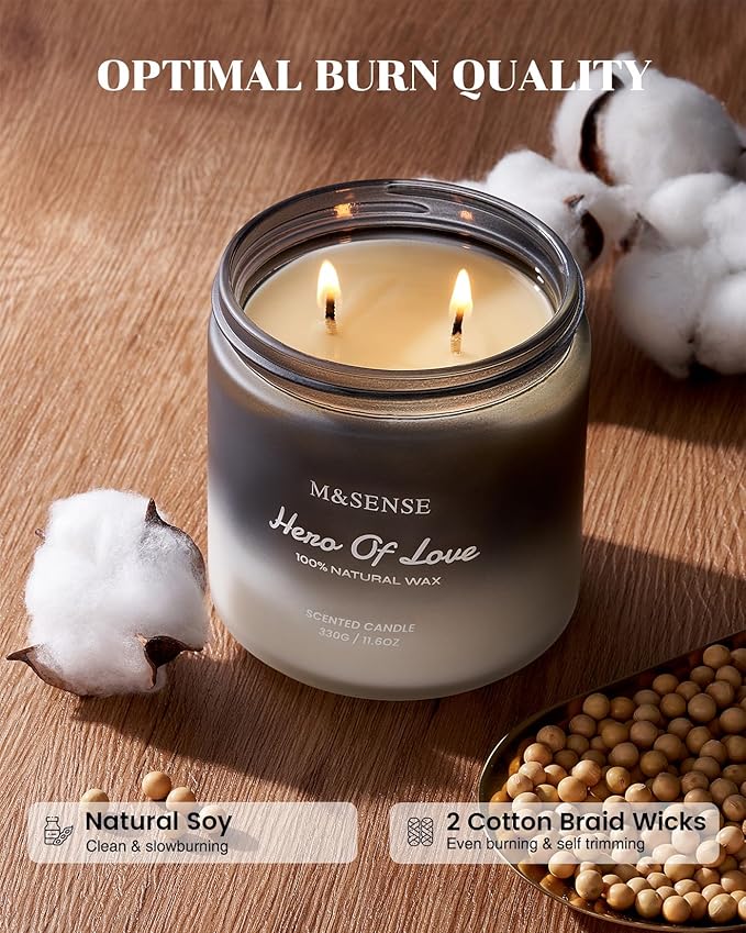 M&SENSE Cedarwood Vanilla Scented Candle for Men, 11.6oz 2 Wick Masculine 70 Hours Long Lasting Soy Wax Valentines Day Gifts Best Smelling Home Fragrance - Bloomnest