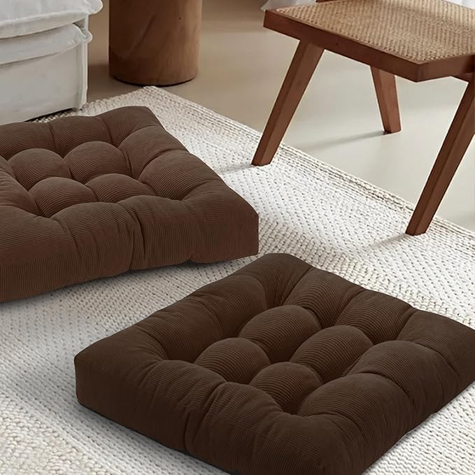 Floor Cushions for Adults Floor Pillows for Sitting Large Square Tufted Meditation Pillows Memory Foam 2 Pcs, 22" x 22", Dark Brown - Bloomnest