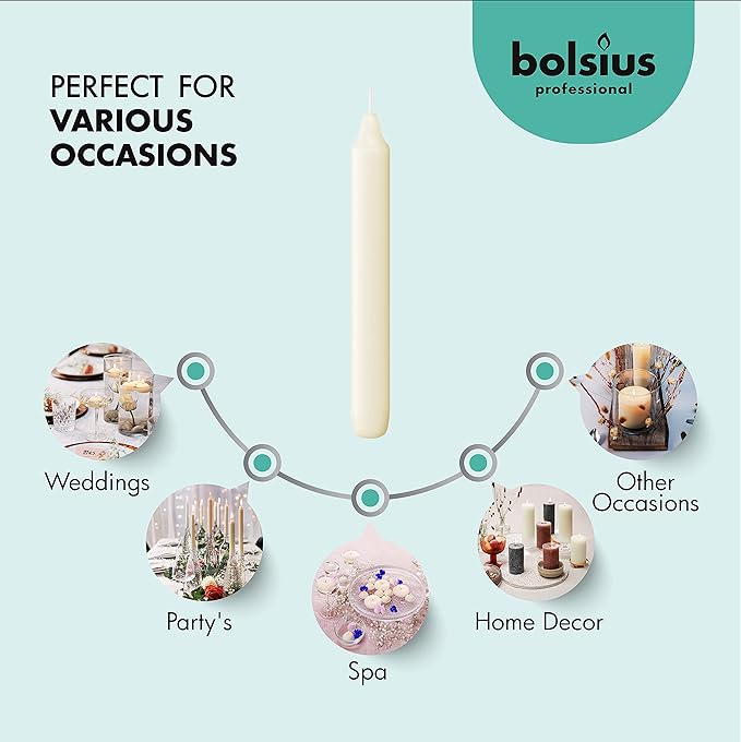 BOLSIUS Ivory Household Candles Bulk Pack 45 Count - Unscented Dripless 7 Inch Dinner Candlesticks - 6+ Hours Burn Time - Premium European Quality - Consistent Smokeless Flame - 100% Cotton Wick - Bloomnest