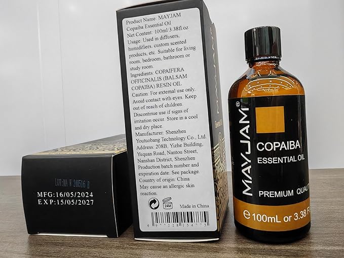 Copaiba Essential Oil, MAYJAM Pure Essential Oils for Diffusers, 3.38FL.OZ/100ML Large Volume Copaiba Oil with Premium Glass Dropper MAYJAM