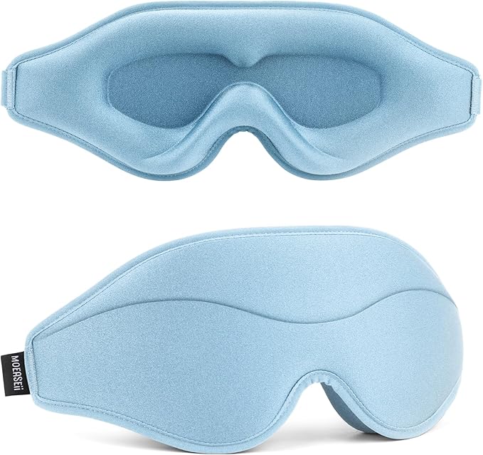 Sleep Mask - Total Blackout 3D Sleeping Mask, Super Lightweight & Silky Soft Eye Mask for Sleeping, Fully Adjustable Fit for Home, Office, Traveling, Meditation, Yoga, Light Blue - Bloomnest