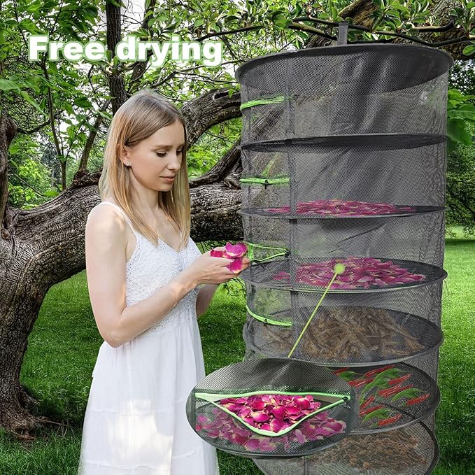 2ft Herb Drying Rack Net Mesh with Green Zippers Hydroponics,Bonus Hook Drying Rack Herbs for Plant Bud Seed, Mesh Hanging Plant Dry,Herb Dry Net for Garden (8 Layer, Zipper Style) - Bloomnest