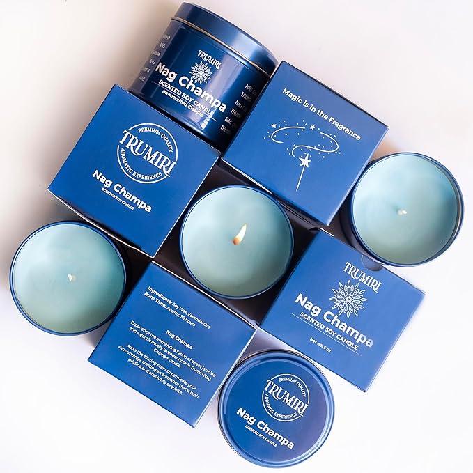 Nag Champa Candle for Home Scented - 5oz Natural Soy Clean Organic Non Toxic - for Aromatherapy Meditation Spiritual Gifts Bathroom Kitchen - Long Lasting Heavily Scented - Velas Aromáticas TRUMIRI