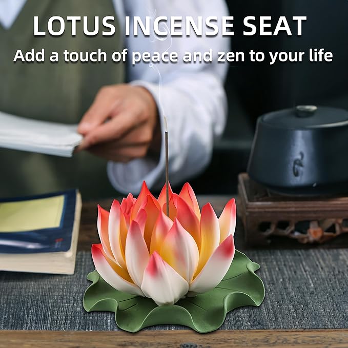 Lotus Incense Burner - Incense Burner Holder for Home Incense Holder Decor Incense Holder for Sticks Yoga, SPA (Z2-Red Yellow) - Bloomnest