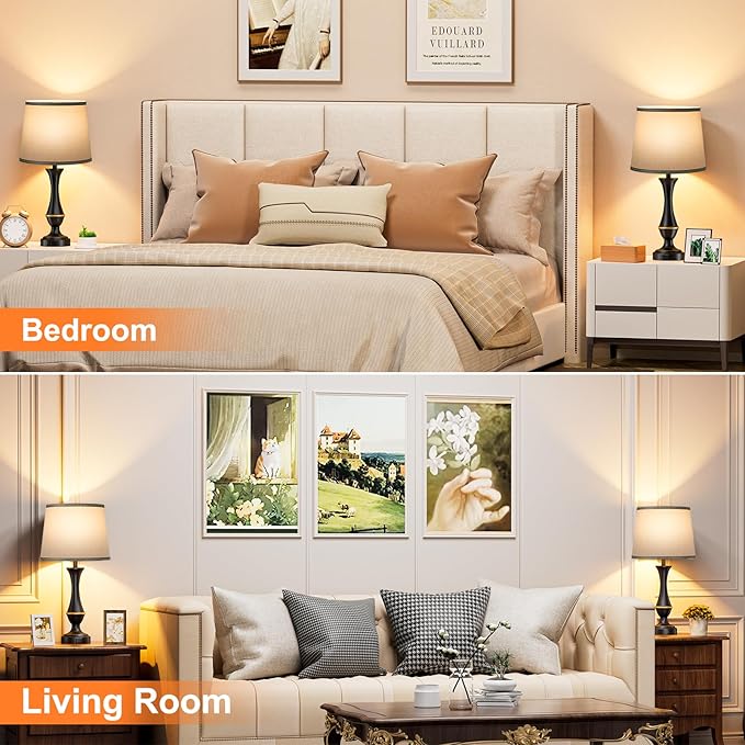 Seealle Upgraded Touch Lamps for Bedrooms Set of 2 - Nightstand Table Lamp with USB C+A, 3 Way Dimmable Lamps for Living Room(Grey) - Bloomnest