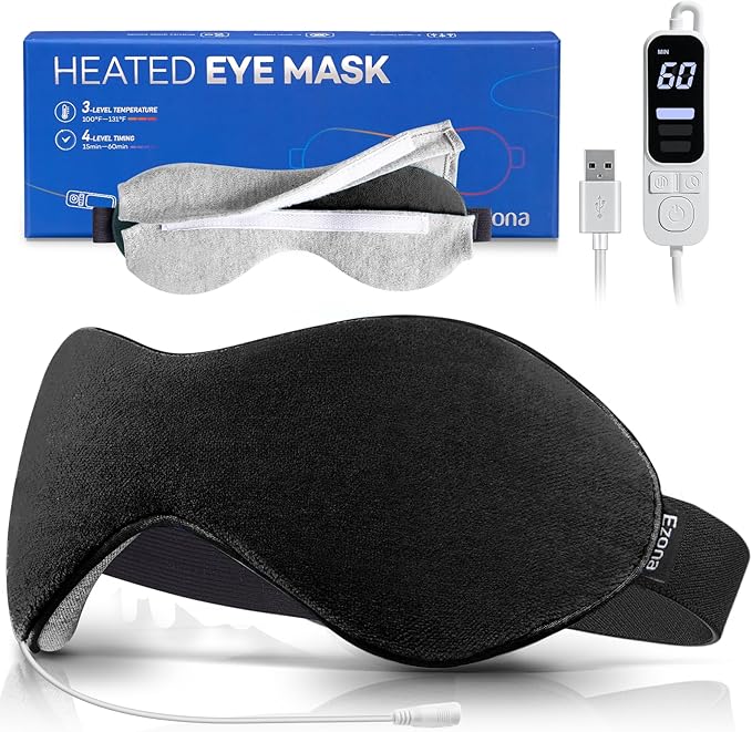 Ezona Heated Eye Mask, Warm Eye Compress Mask for Dry Eyes, USB Electric Eye Heating Pad with Temperature & Timer Control, Dry Eyes, Blepharitis, Sinus Migraine (Black) - Bloomnest