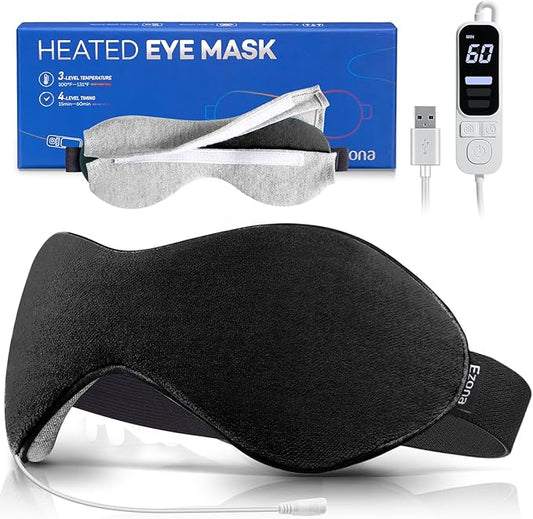 Ezona Heated Eye Mask, Warm Eye Compress Mask for Dry Eyes, USB Electric Eye Heating Pad with Temperature & Timer Control, Dry Eyes, Blepharitis, Sinus Migraine (Black) - Bloomnest