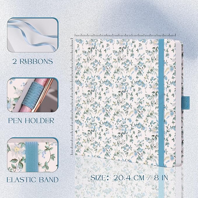 TIEFOSSI Dotted Journal Notebook, Dot Grid Notebook for Women Men, Fabric Flower Journal, 160 GSM Thick Paper, 160 Numbered Pages, 8 x 8 Square Diary - Bloomnest