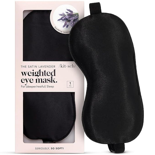 Kitsch Weighted Satin Sleep Mask - Weighted Eye Mask for Sleeping and Travel - Lavender Sleeping Mask for Women and Men - Light Blocking, Adjustable Strap, Ultra-Soft (4.1oz/116g) - Bloomnest