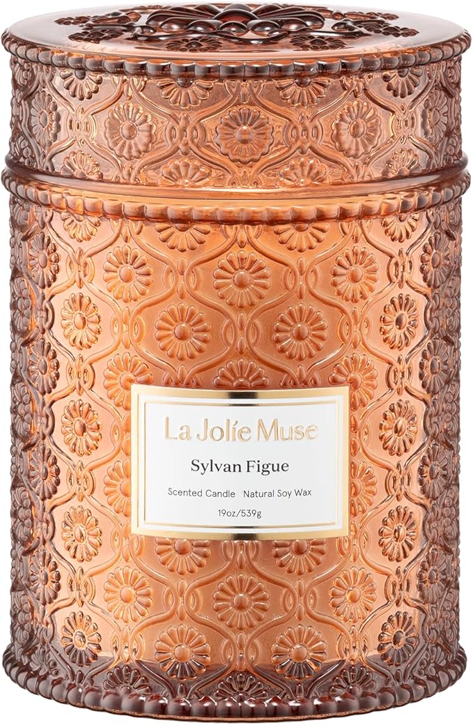 LA JOLIE MUSE Fall Candles - Sylvan Figue, Fig Leaf, Red Berries, Sandalwood | 19 oz Large Wooden Wick Candle | Natural Soy Wax | 90 Hours Clean Burn | Luxury Fig Candle | Gift-Ready for Hosts - Bloomnest