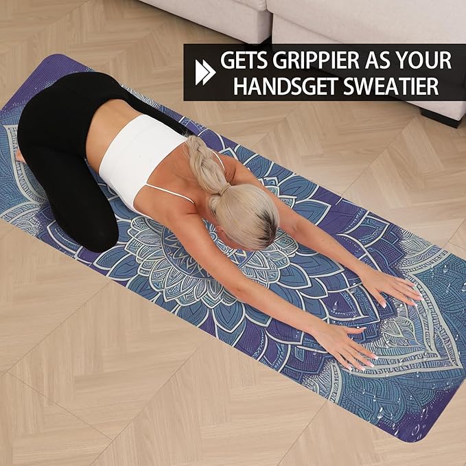 Yoga Mat Non-Slip Extra Thick 72"x32/24" Extra Wide Fitness Exercise Mat TPE Material High Elastic Hot Yoga Mat for Women Yoga Pilates Home Floor Workout (Cow Coffee)