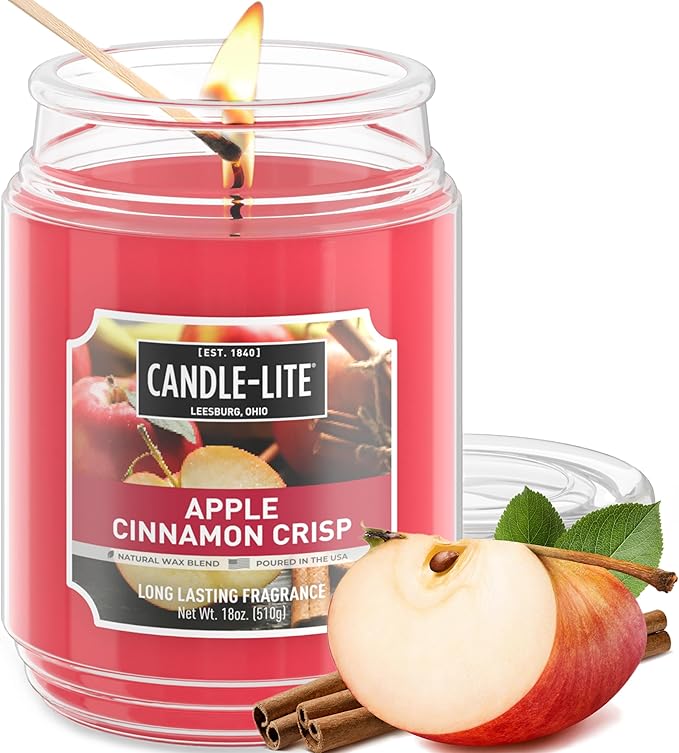 Candle-lite Fall Scented Candles, Apple Cinnamon Crisp, 18 oz Jar, Proudly Poured in The USA, Aromatherapy Candle, Single-Wick with 110 Hours of Burn Time, Perfect for Creating an Inviting Ambiance - Bloomnest