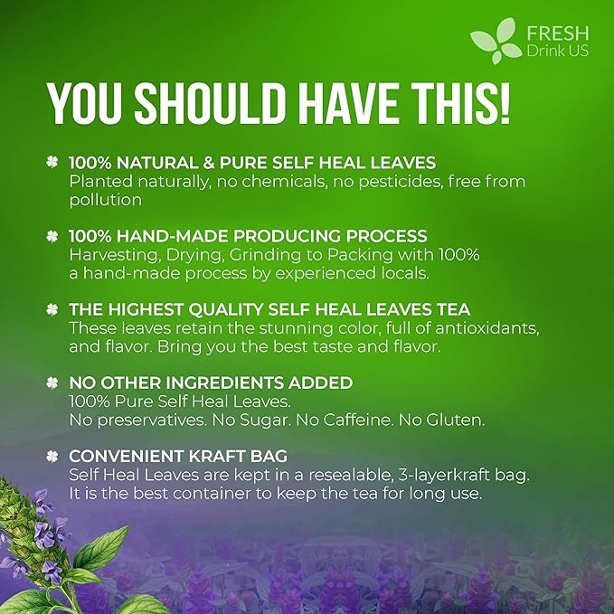 FreshDrinkUS, Premium Self Heal Leaves Loose Leaf Tea – 4oz (113g) Cut & Dried Herbal Leaves | Naturally Aromatic | Caffeine-Free Herbal Infusion | 100% Natural Loose Leaves. Preservative-Free. Vegan - Bloomnest