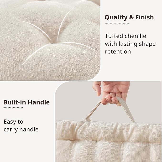 Intelligent Design Azza Large Cushion/Pouf, 24" W x 24" L x 5" H, Square Ivory with Handle