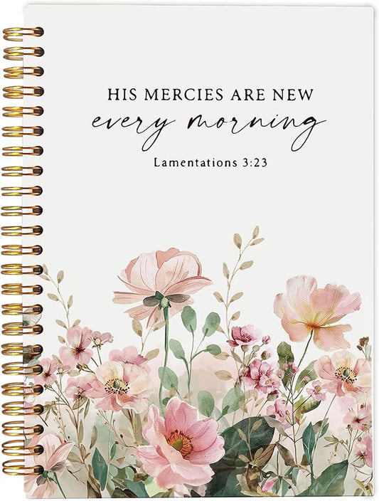 Christian Notebook for Women, Christian Art Gifts Journal, Prayer Journal for Women, Bible Journaling Notebook, Lamentations 3:23 His Mercies Are New Every Morning Floral Notebook 5.5x8.3 - Bloomnest